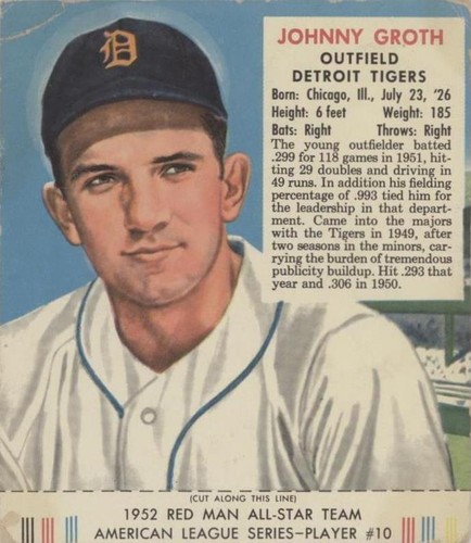 1952 Red Man Tobacco All-Star Team - Johnny Groth #10