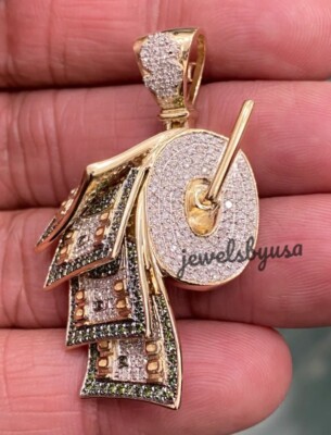 Pre-owned Nsg 3d Money Roll Men's 2.25ct Color Cubic Zirconia Fancy Pendant 925 Silver In White