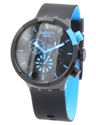 New Swiss SWATCH BIG BOLD CHRONO CHECKPOINT BLUE Silicone Watch SBO2B401 160