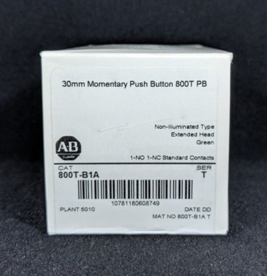 ALLEN BRADLEY 800T-B1A 30.5mm Type 4/13 Mom. Contact PB, Non-Illum., Green