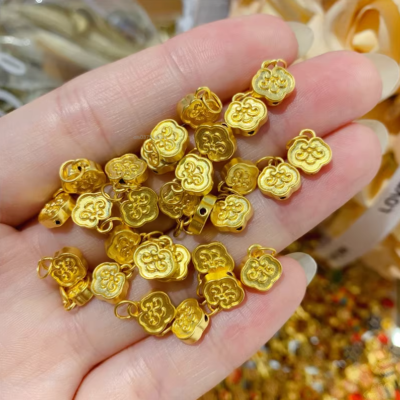 1pcs Pure 999 24K Yellow Gold Pendant 3D Small Ruyi Longevity Lock