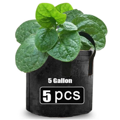 5 pcs/set Fabric Grow Pots Round Aeration Plant Pot Grow Bag 5 Gallon Garden