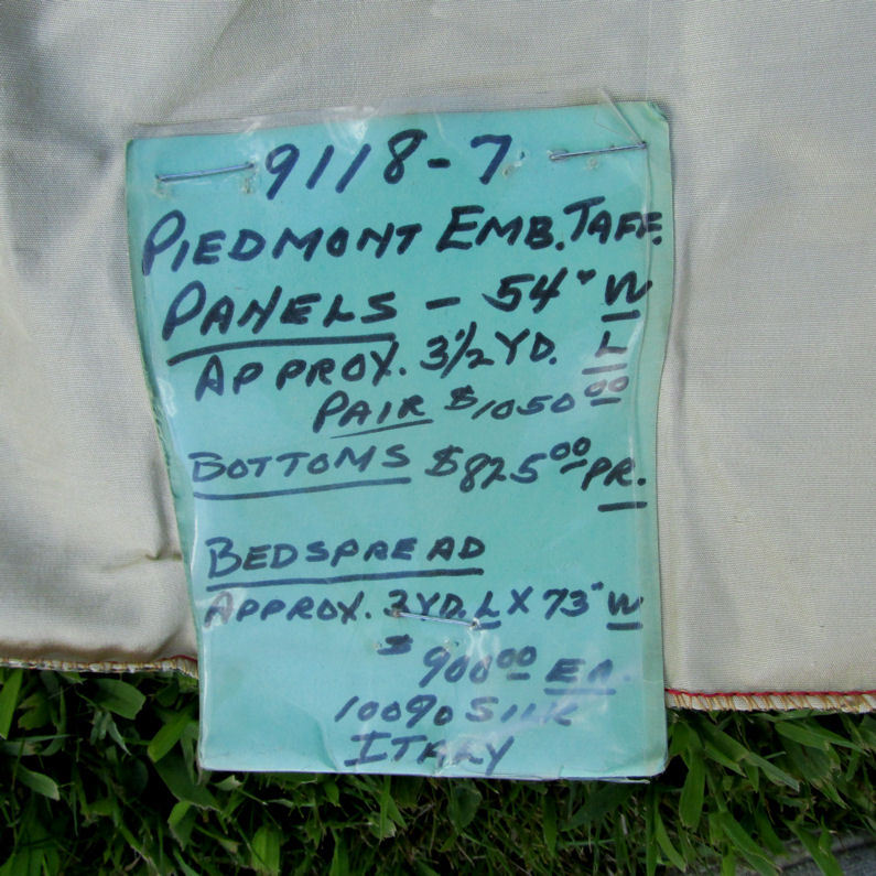 Fine 1950s Italian Silk Taffeta Embroidered Fabric Sample, Bedspread