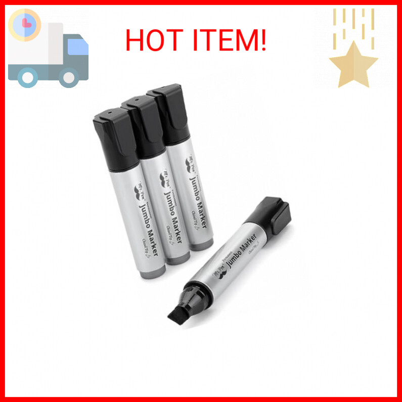 Jumbo Permanent Markers, 4 Pack, Chisel Tip, Black - Thick, Wide Tip, Large Size
