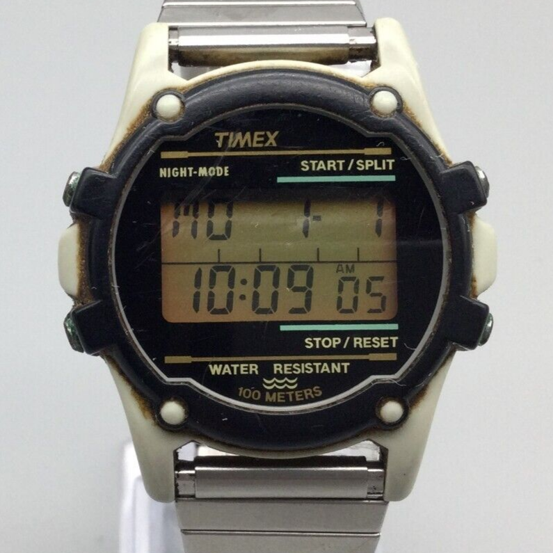 Vtg Timex Atlantis 100 Watch Men 40mm Black Digital Day Date