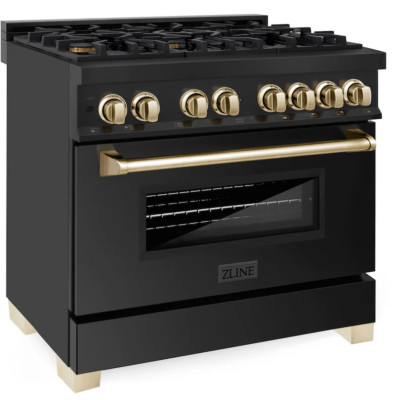 ZLINE 36''  Dual Fuel Range in Black Stainless with Polished Gold RABZ-36-G