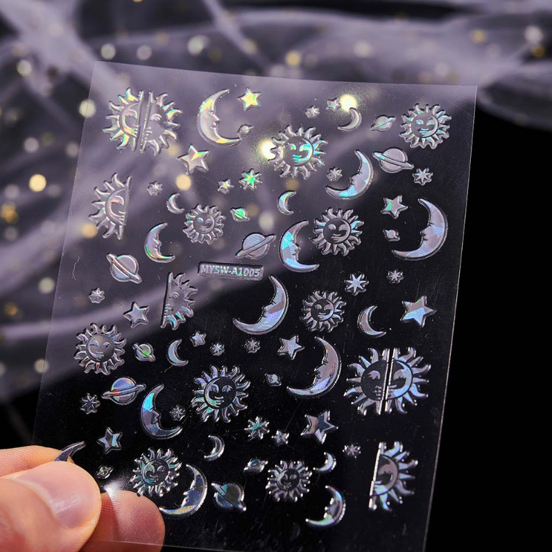 6 Sheets Set Moon Star Sun Gold Silver Nail Art Sticker Decoration Manicure NS53