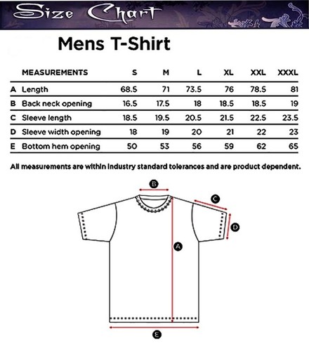 Mens T Shirt Size Chart India