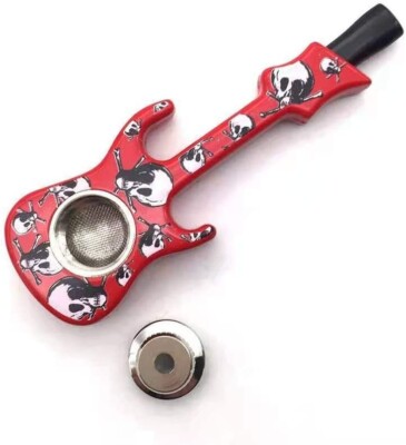 2pcs color random. Creative personalized portable metal guitar shape bong