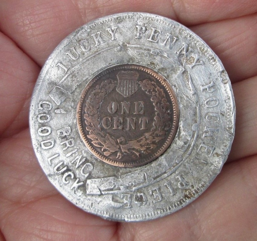 ENCASED INDIAN HEAD PENNY ST. LOUIS WORLD'S FAIR 1904 WITH 1905 COIN