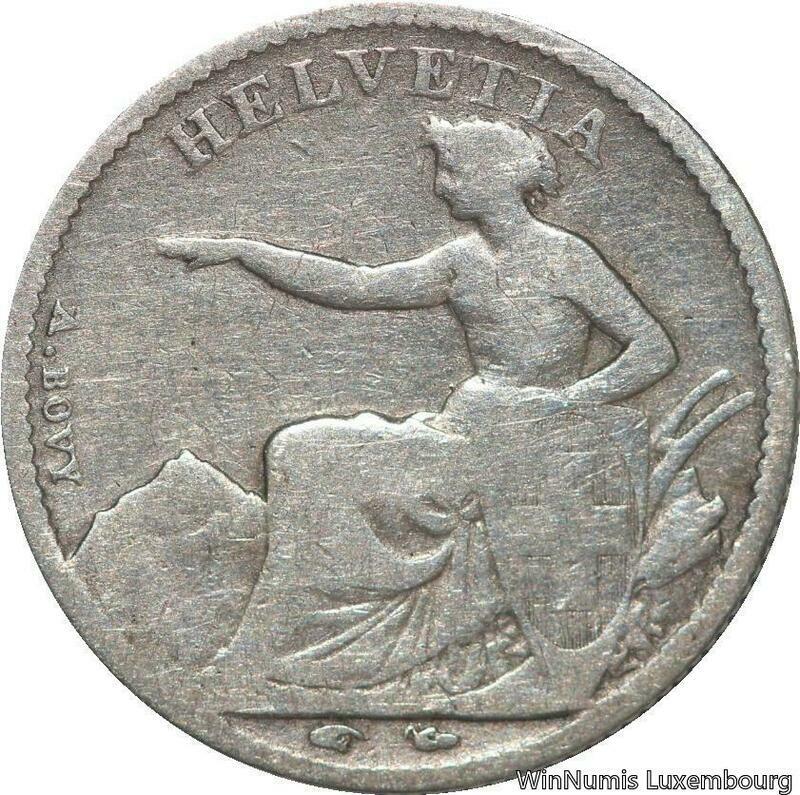 R6195 Switzerland 1/2 Franc Helvetia 1850 A Paris Silver -> Make Offer