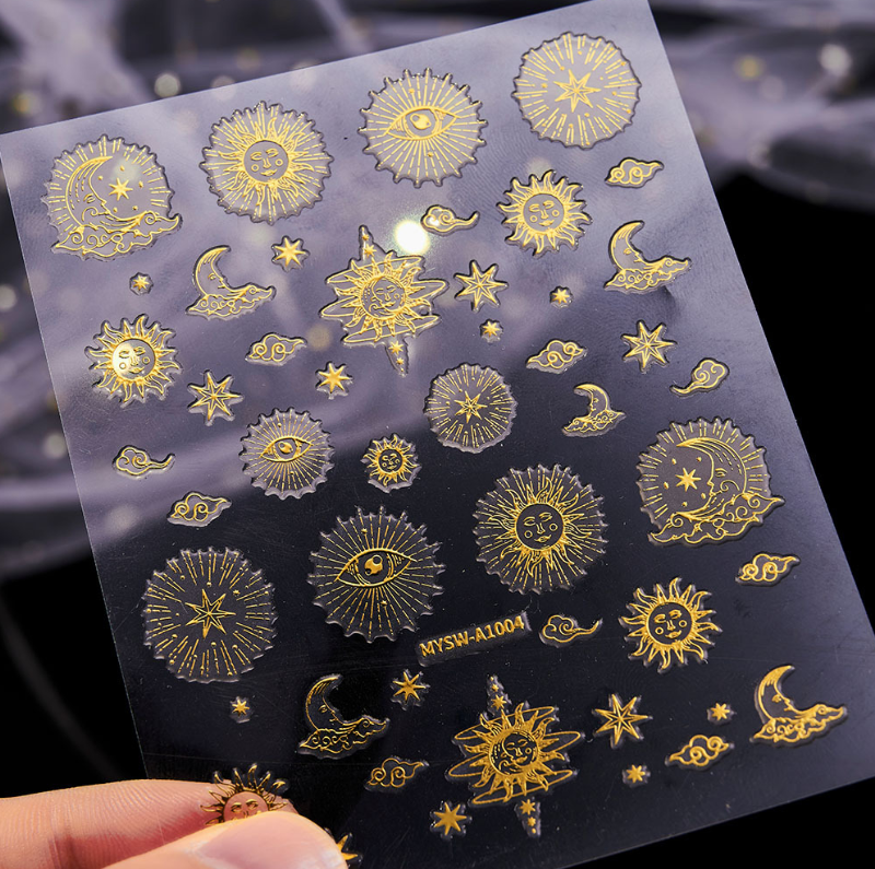 6 Sheets Set Moon Star Sun Gold Silver Nail Art Sticker Decoration Manicure NS53