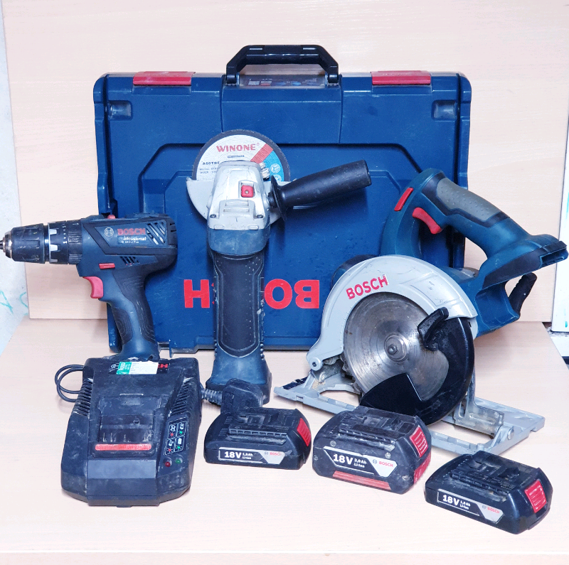 Bosch 18v Professional Cordless Kit Circular Saw Grinder Combi Drill