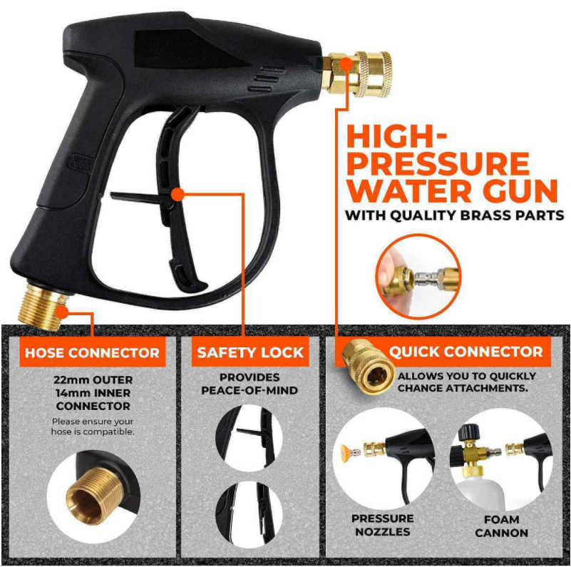 1/4" Snow Foam Pressure Washer Gun Car Wash Soap Lance Cannon Spray Jet Bottle