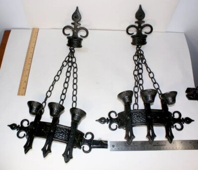 Vintage Sexton 1967 Medieval Gothic Wall Sconce Candle Holder Black Chains