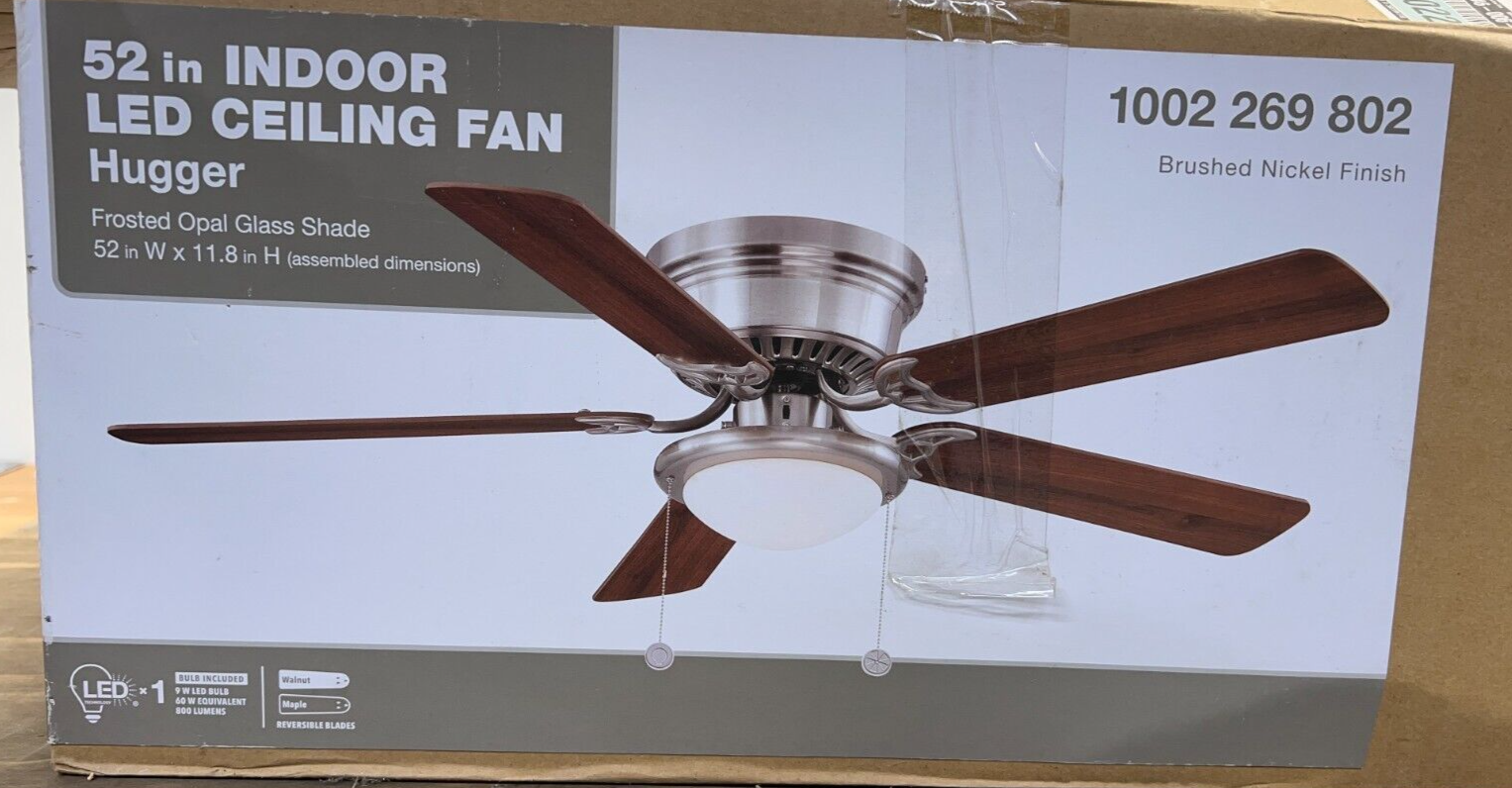 Hugger 52 in. Brushed Nickel Ceiling Fan Replacement Light Kit Hugger 52 in. Brushed Nickel Ceiling Fan Replacement Light Kit