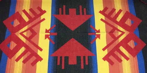 Vintage Wool Southwest Mexican Fringed Serape Blanket Rug 67 X 29 FAST FREE SHIP