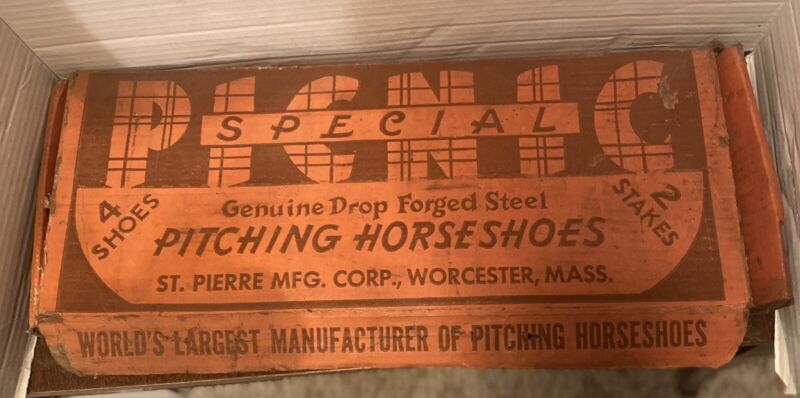 Picnic Special Wonder Pitching Horseshoes Set Stakes Original Box Instructions