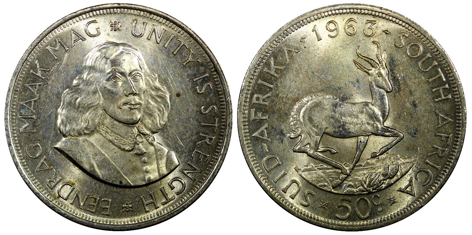 コレクション South Africa 50cents, 1963 South Africa Silver 1963 50 Cents 38.8mm High Grade Mintage