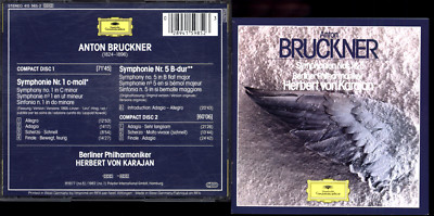 BOX SET 2 CDS BRUCKNER SYMPHONIEN NOS 1&5 VON KARAJAN BERLINER PHIL. DGG