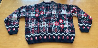 RARE VINTAGE 90s Classic Elements Red, Black Geometric, Floral Sweater Women's L