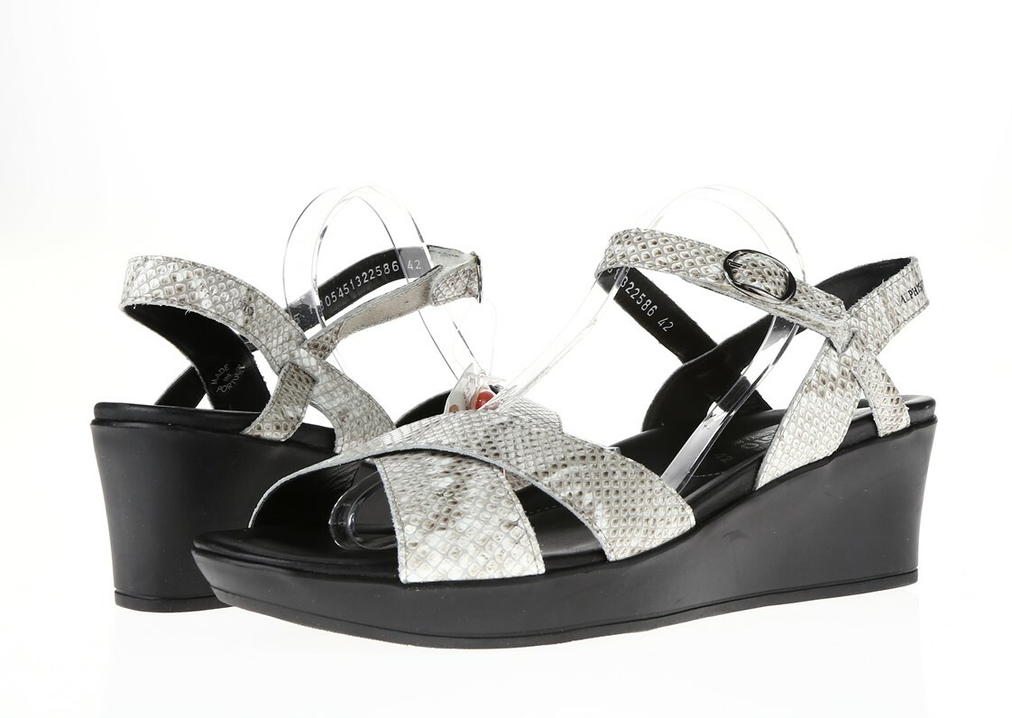 Womens Mephisto Snake Print Leather Buckle High Wedges Heel Sandals Size 42 New
