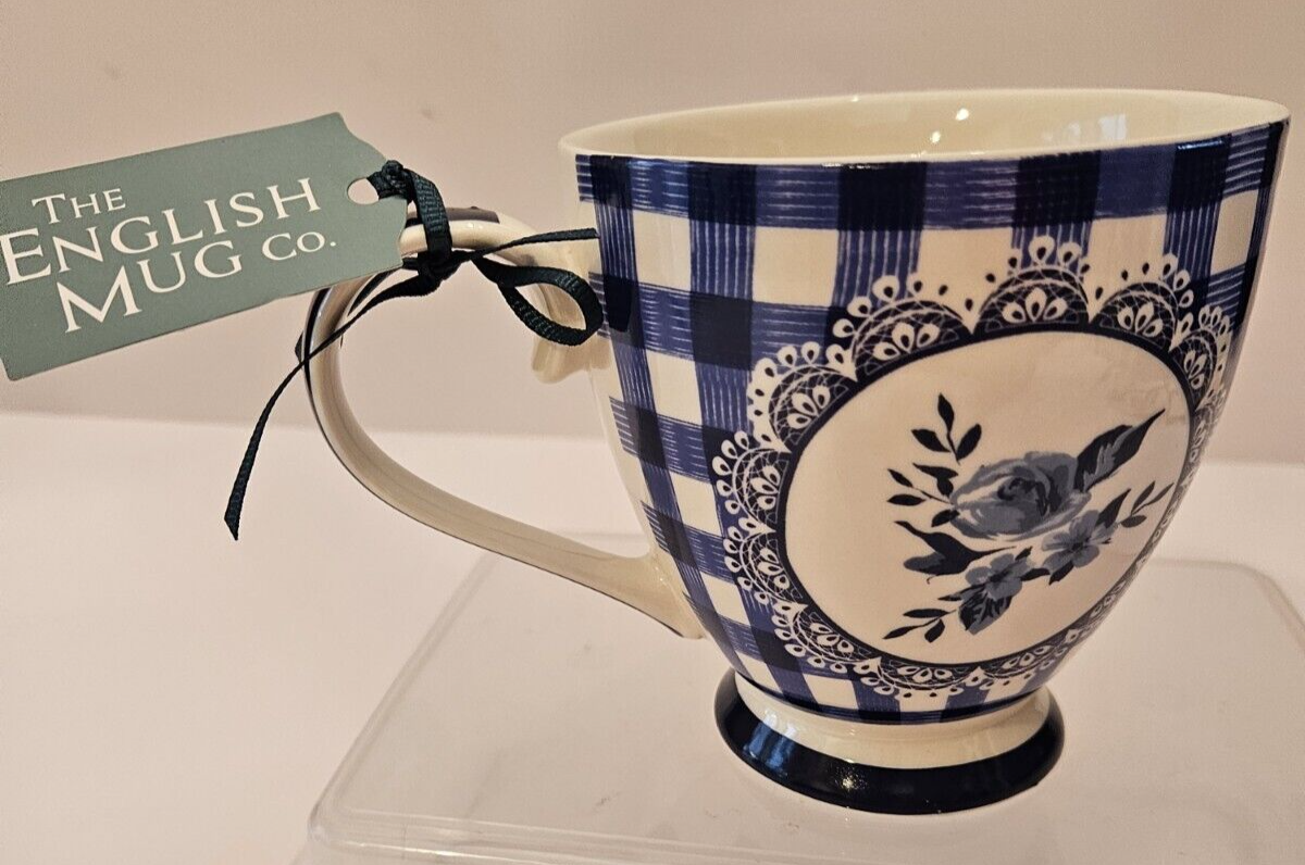 THE ENGLISH MUG CO Blue White Roses Bone China Coffee Tea Cup NEW