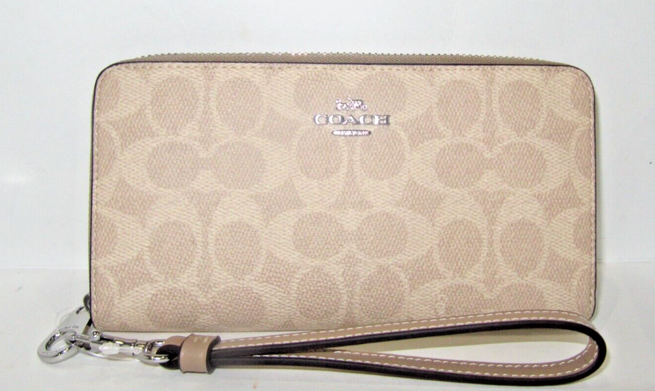 Coach New CW778 Long Zip Around Wallet Signature Canvas Sand