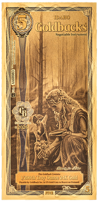 5 Idaho Goldbacks Aurum Gold Foil Note 1/200 oz 24kt .999 Gold