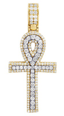 Pre-owned Jewelry Unlimited Mens Real Diamond Egyptian Ankh Cross Pendant 10k 2 Tone Gold Charm 2" 2 1/5 Ct