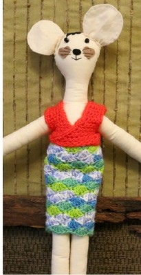 Doll amp Clothes Knitted Crochet Blue Skirt Orange Cross Over Top Gift 