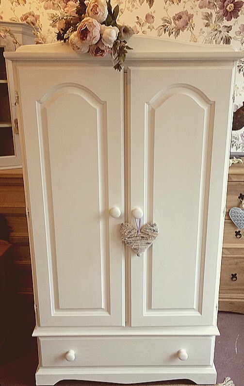 Lovely solid pine double wardrobe finished in soft chalk white paint