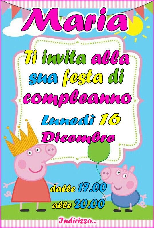 Invito Digitale Peppa Pig Compleanno Battesimo Stampabile Personalizzata