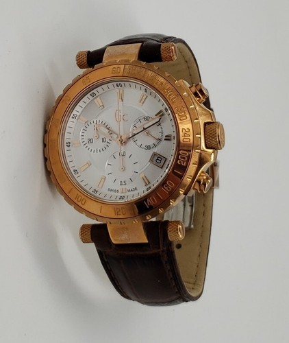 GC unisex MEN'S chronograph pink gold tone BROWN LEATHER WATCH women's X58004G1S