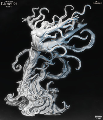 Amra 3D Art - Witcher Elements - Wind - DnD/Pathfinder/TTRPG Figure