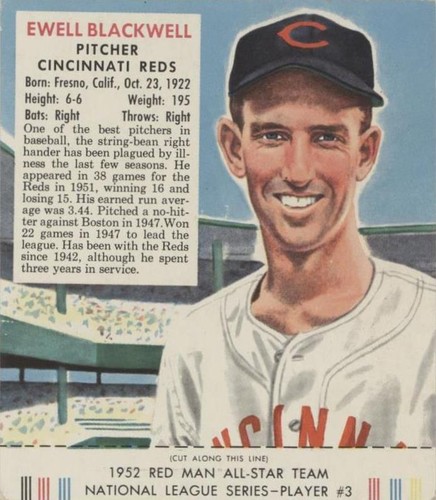 1952 Red Man Tobacco All-Star Team - Ewell Blackwell #3