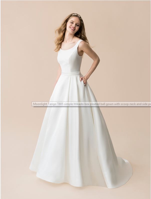 New Moonlight Simple Mikado Box Pleated Destination Wedding Gown