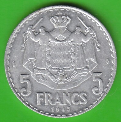Münze Franc Monaco 5 Francs 1945 Aluminium besser als sehr schön nswleipzig