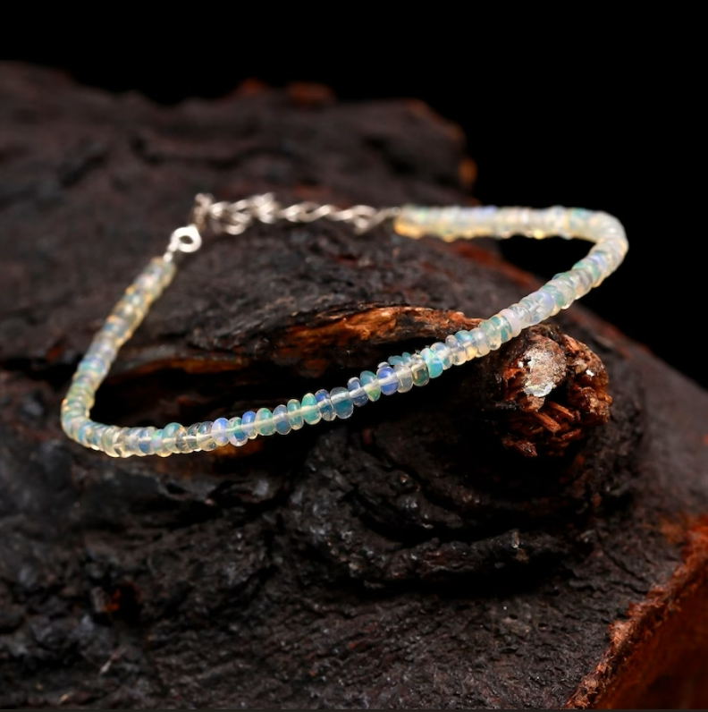 Natural Opal Gemstone Tiny Beads Healing Reiki Dainty Women Minimalist Bracelet