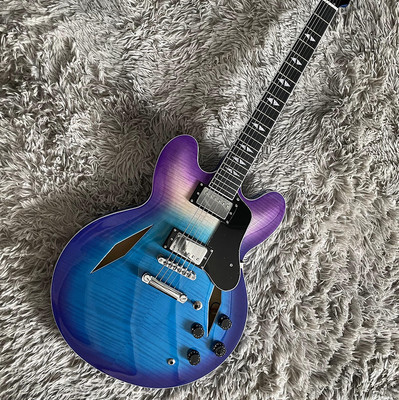 ES-335 Trini Lopez Electric Guitar Hollow Body Blue Burst Diamond Hole Bone Nut