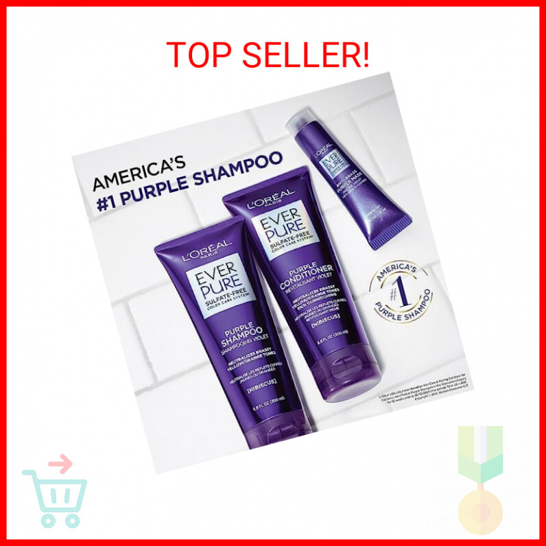 L'Oreal Paris EverPure Sulfate Free Brass Toning Purple Shampoo for Blonde, Blea
