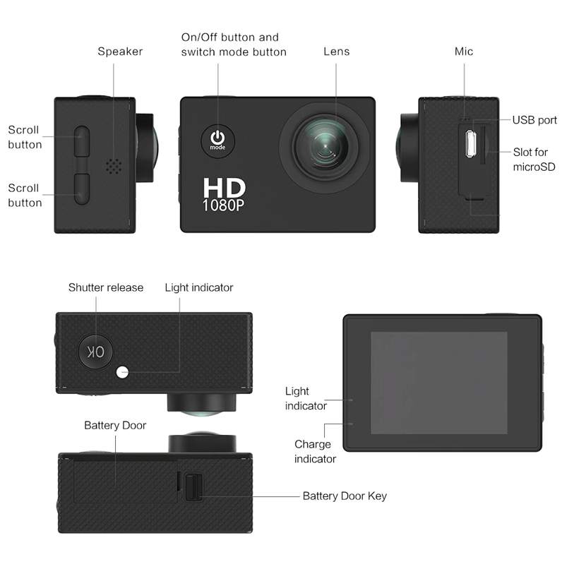 HD Action Sport Waterproof Camera 20 MP Recorder HD 1080P Camcorder Video 170°