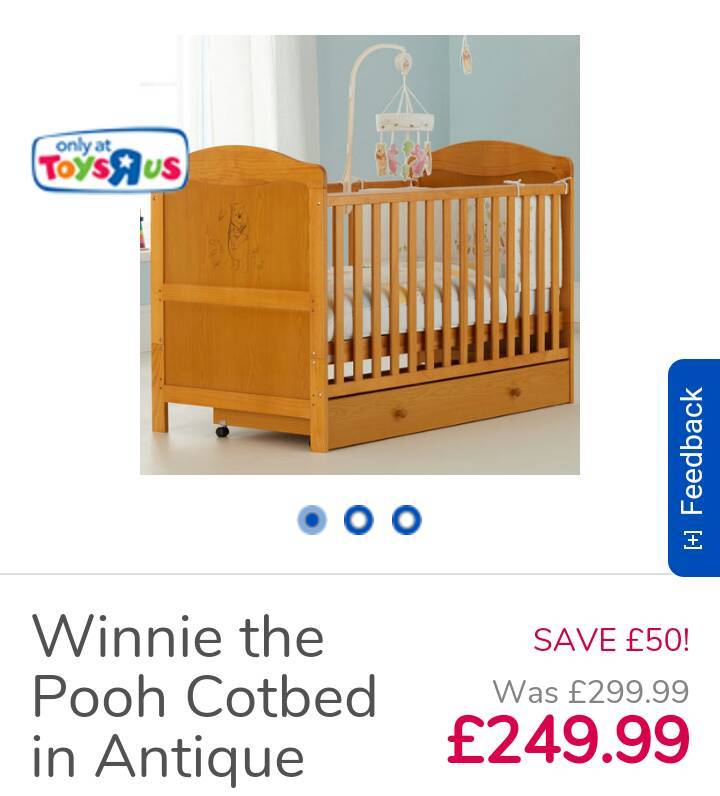 Antique pine winnie the pooh cot bed with drawer in Kirkcaldy, Fife
