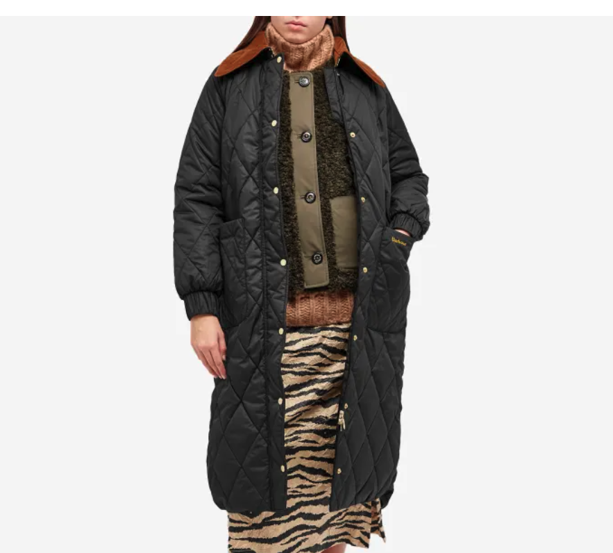Pre-owned Barbour Marsett Longline Quilted Msrp$420 Warm Attractive Practical Comfortable In Black & Sage Tartan