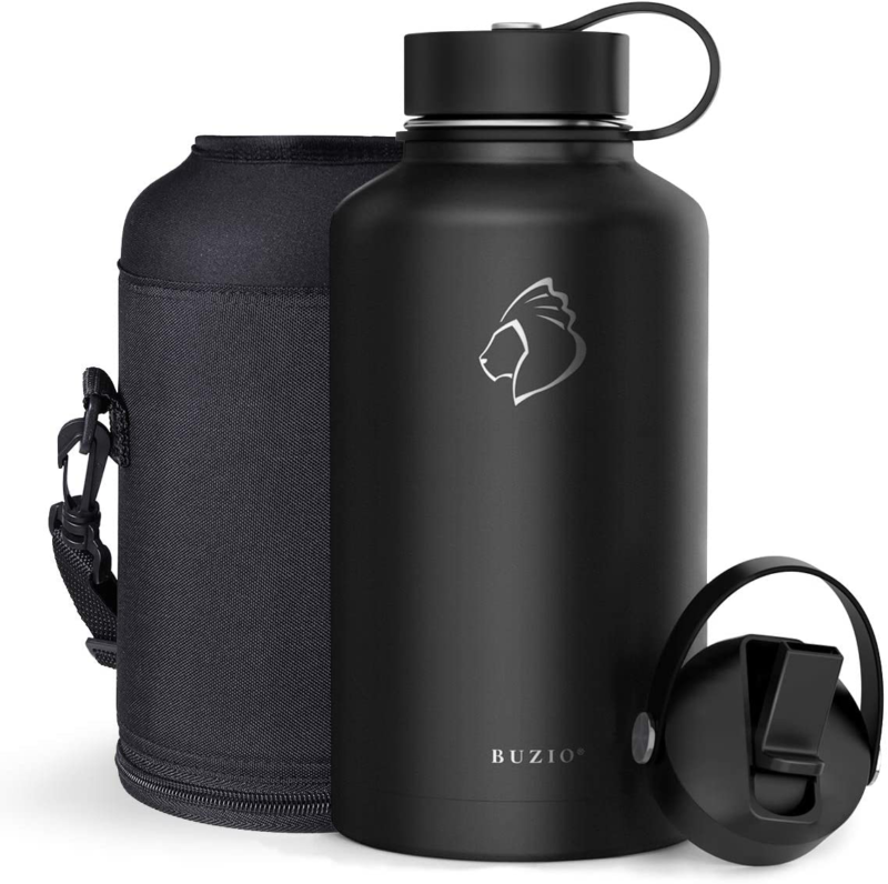 BUZIO Double Wall Stainless Steel Sports Wide Mouth Water Bottle, BPA-Free Flex