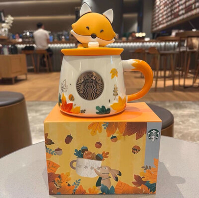 2021 Starbucks China Autumn Forest Maple Leaf Fox 11oz Ceramic Mug Cup And Lid！