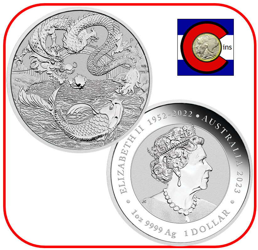 2023 Australia Dragon & Koi 1oz Silver Coin in Capsule