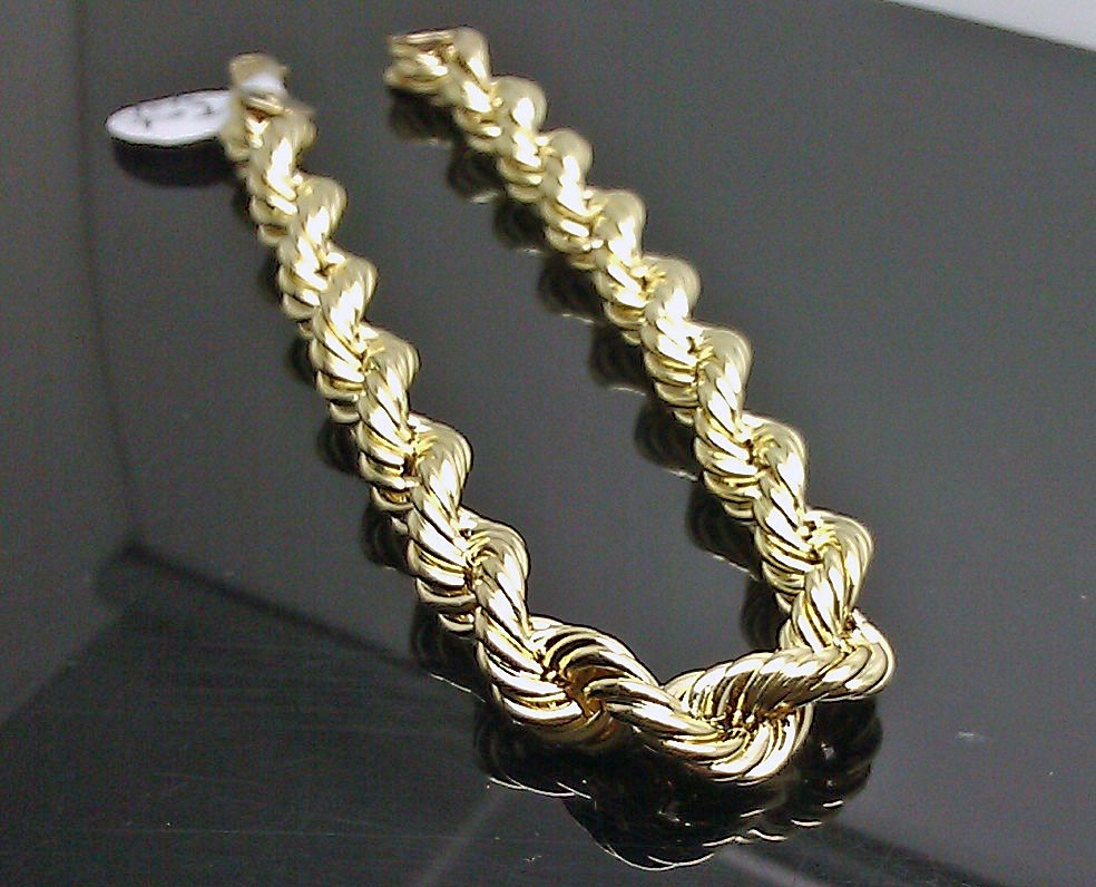 Pre-owned Globalwatches10 Real 10k Yellow Gold Rope Bracelet 8 Mm 8 Inch Lobster Men On Sale Free Shippin