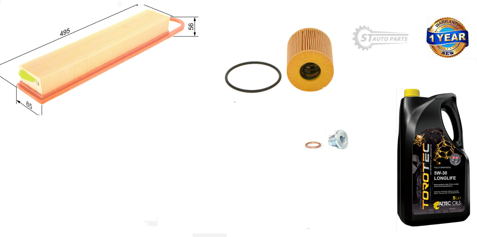 FOR MINI 1.6 MK2 R56 2010-2014 AIR ,OIL  FILTER  SUMP PLUG & 5 LTR OIL