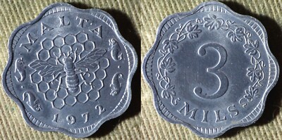 Malta : 1972 1 3 Mils Gem BU Beautiful #6 IR112405